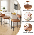 Bar Stools Set of 4, Faux Leather Counter Height Barstools with Curved Back, 25 Inch Upholstered Bar Chairs, Modern Counter Stools for Kitchen lsland, Caramel