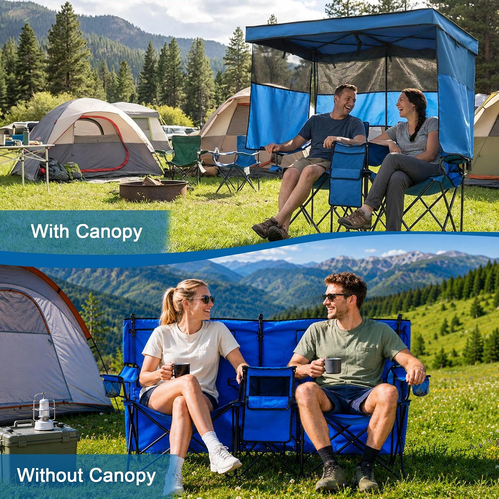 Double Beach Chair with Canopy Shade Oversized Camping Chairs with Canopy, Co...