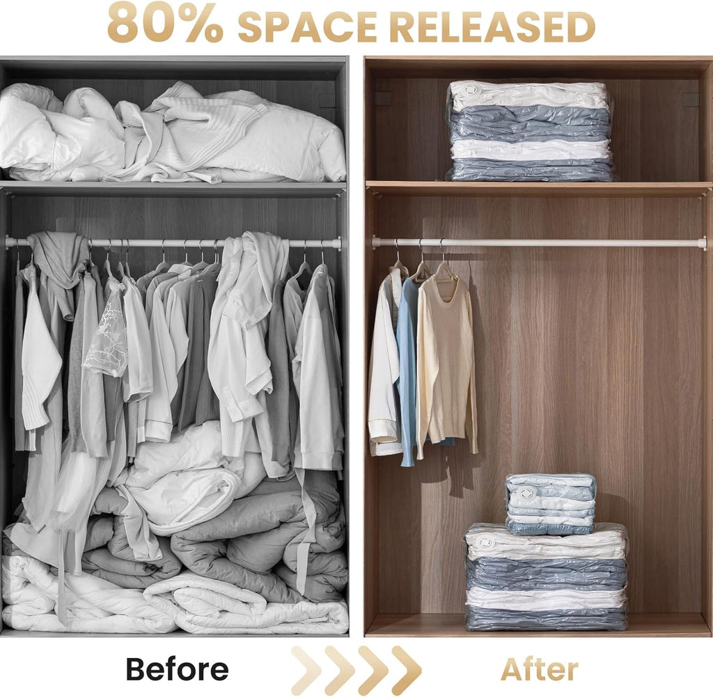 TAILI 6 Pack Vacuum Storage Bags, Cube Space Saver Bags Combo (3 Jumbo +3 Medium), Vacuum Seal Bags for Bedding, Clothing, Comforters, Blankets, Closet Oragnizer and Storage