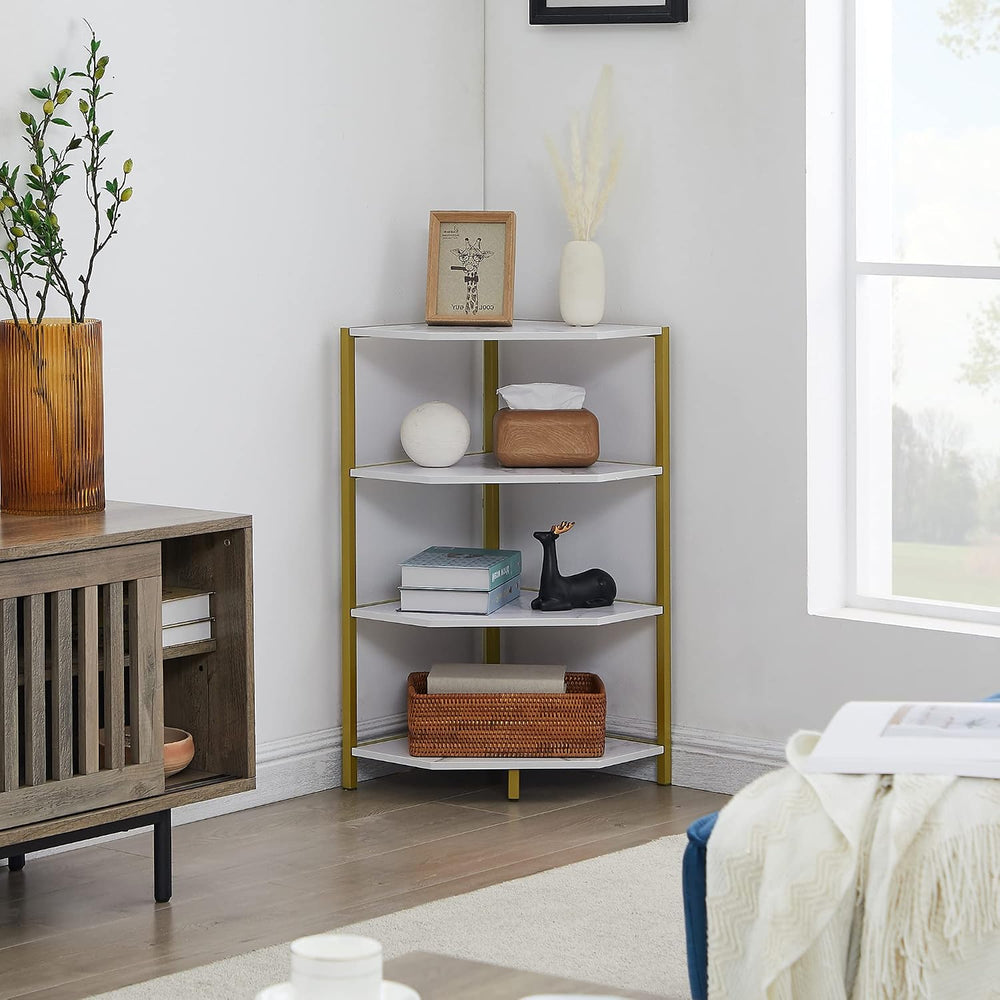 VECELO 31 Inch Corner Shelf, 4-Tier Display Shelves, Wood Storage Stand with ...