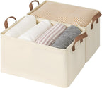 StorageWorks Storage Bins, Shelves Baskets for Organizing, Large Fabric Closet Organizers with Handles, Metal Frame, Beige（Texture）, 2-Pack