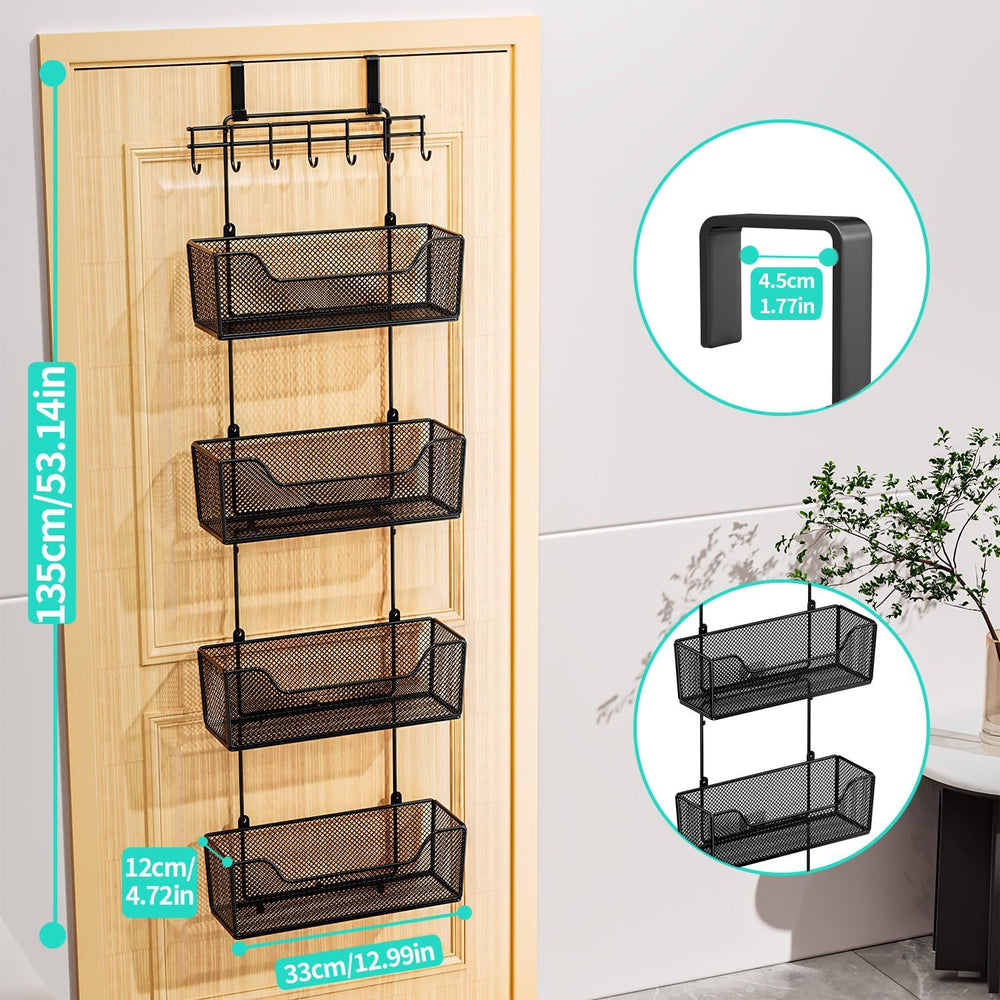 HapiRm Over The Door Organizer - Hanging Door Organizer with 4 Metal Large Ca...