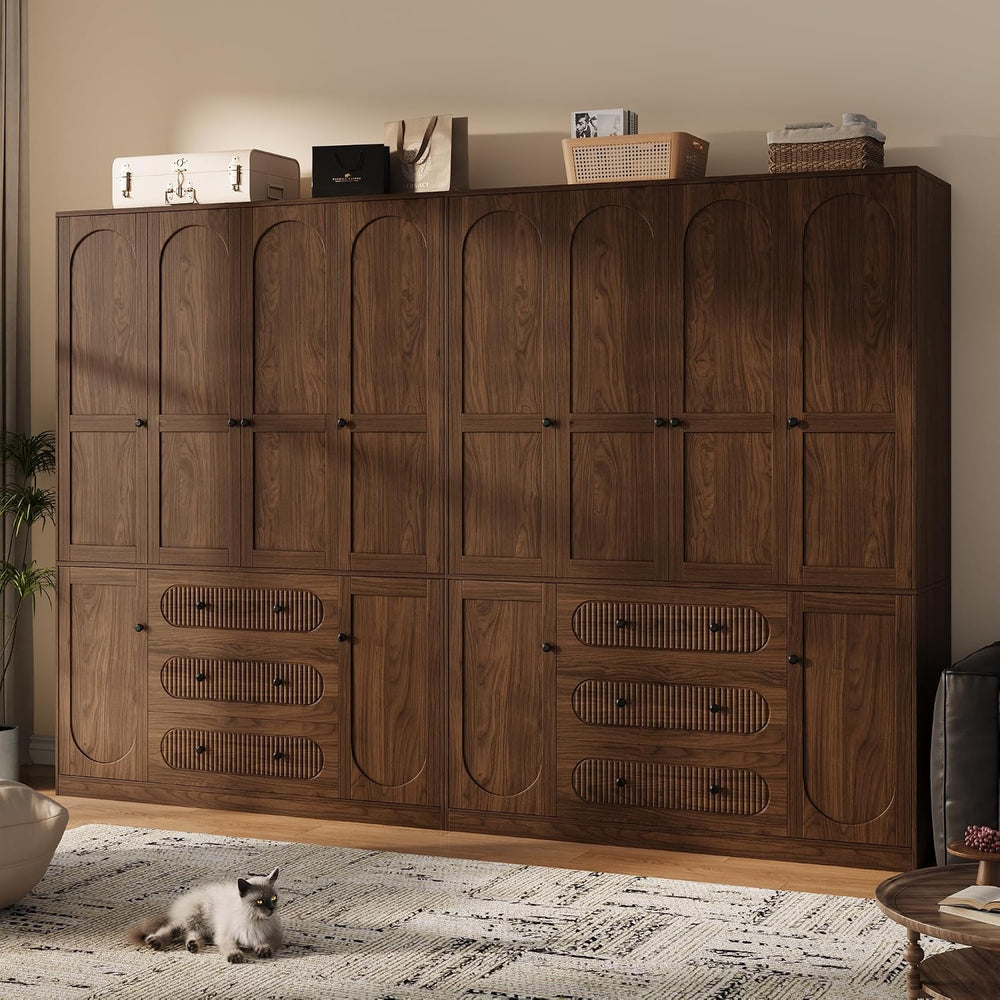 TOKSOM 4 Doors Freestanding Armoire Wardrobe Closet, 72" Walnut Wardrobe...