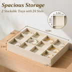 pickpiff Drawer Jewelry Organizer & Display Trays: 2pcs 12grid Velvet Stackable Jewelry Case (13.8x9.4x1.2inch) - Soft Beige Necklace Holder Bracelet Display Watch Box
