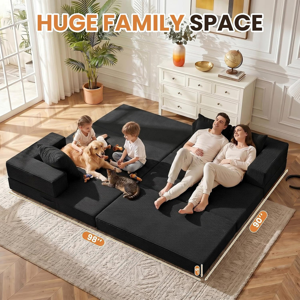 79" Modular Sectional Sofa, Convertible Sleeper Sofa Bed, Modern Tri-Fol...