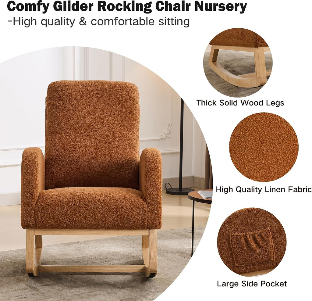 Chifee & Vingol Rocking Chair Nursery Sherpa Boucle Nursing Glider Rocker Chair, Teddy Brown
