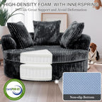 59" Oversized Round Chaise Lounge Chair Indoor with Throw Pillows | No Assembly Required, Corduroy Fabric, Plush Round Sleeper Lounge for Living Room Bedroom