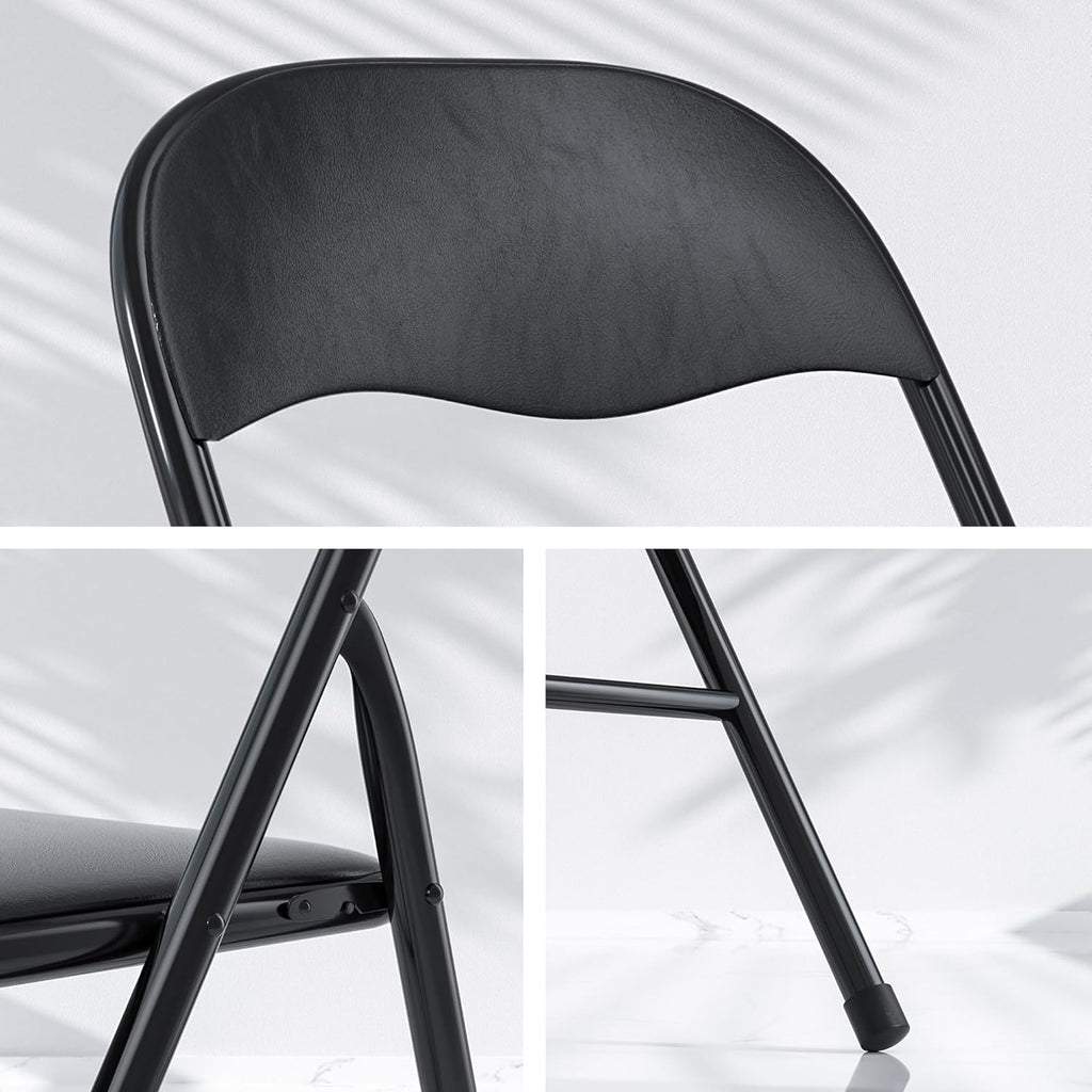 VECELO Folding Card Table and Chair Set of 5 Foldable with Padded Upholstery Tabletop, Metal, Black