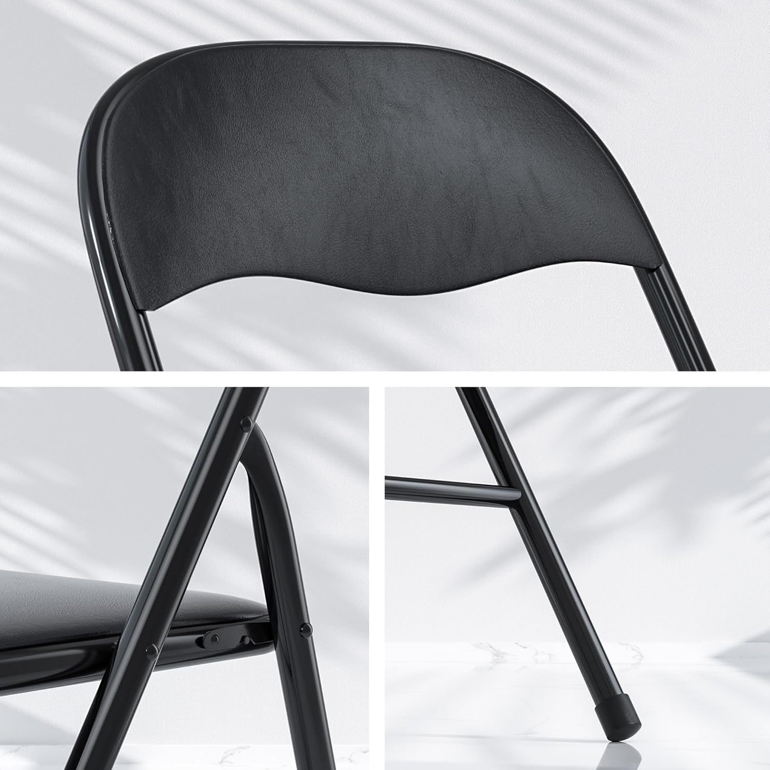 VECELO Folding Card Table and Chair Set of 5 Foldable with Padded Upholstery Tabletop, Metal, Black