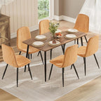 VASAGLE Set of 6 Dining Chairs, Dining Room Kitchen Chairs, Metal Frame, Adjustable Feet, Easy to Clean, Chenille Fabric, Glacier-Textured Synthetic Leather, Caramel Brown UKDC187K01-3J