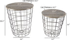 Lavish Home Round End Tables - Nesting Tables Set of 2, Gray/Black | 17.5”/15.5” Side Tables with Removable Wood Tops & Metal Basket Bases for Blanket Storage, Living Room, Bedroom & Home Office