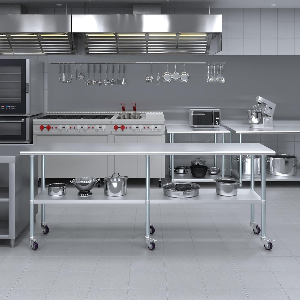 AmGood 96" Long x 24" Deep Stainless Steel Table with Casters