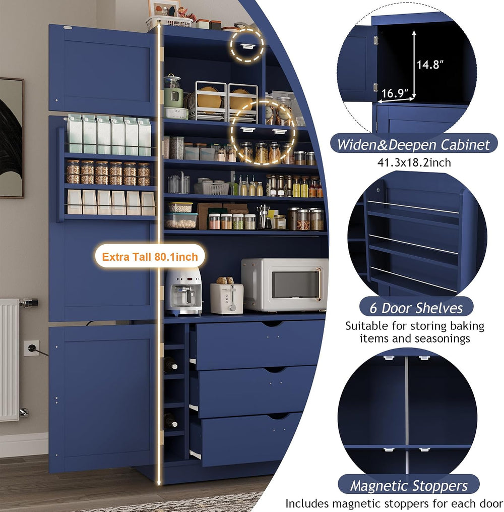 JIJIWANG 70.9" H Farmhouse Freestanding Kitchen Pantry Storage Cabinet w...