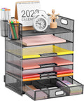 Lavatino 6-Tier Paper Organizer Letter Tray with Drawer - Mesh Desk File Paper office Supplies Sorter Organizer for Office, Home or School File Folder Holder - Black