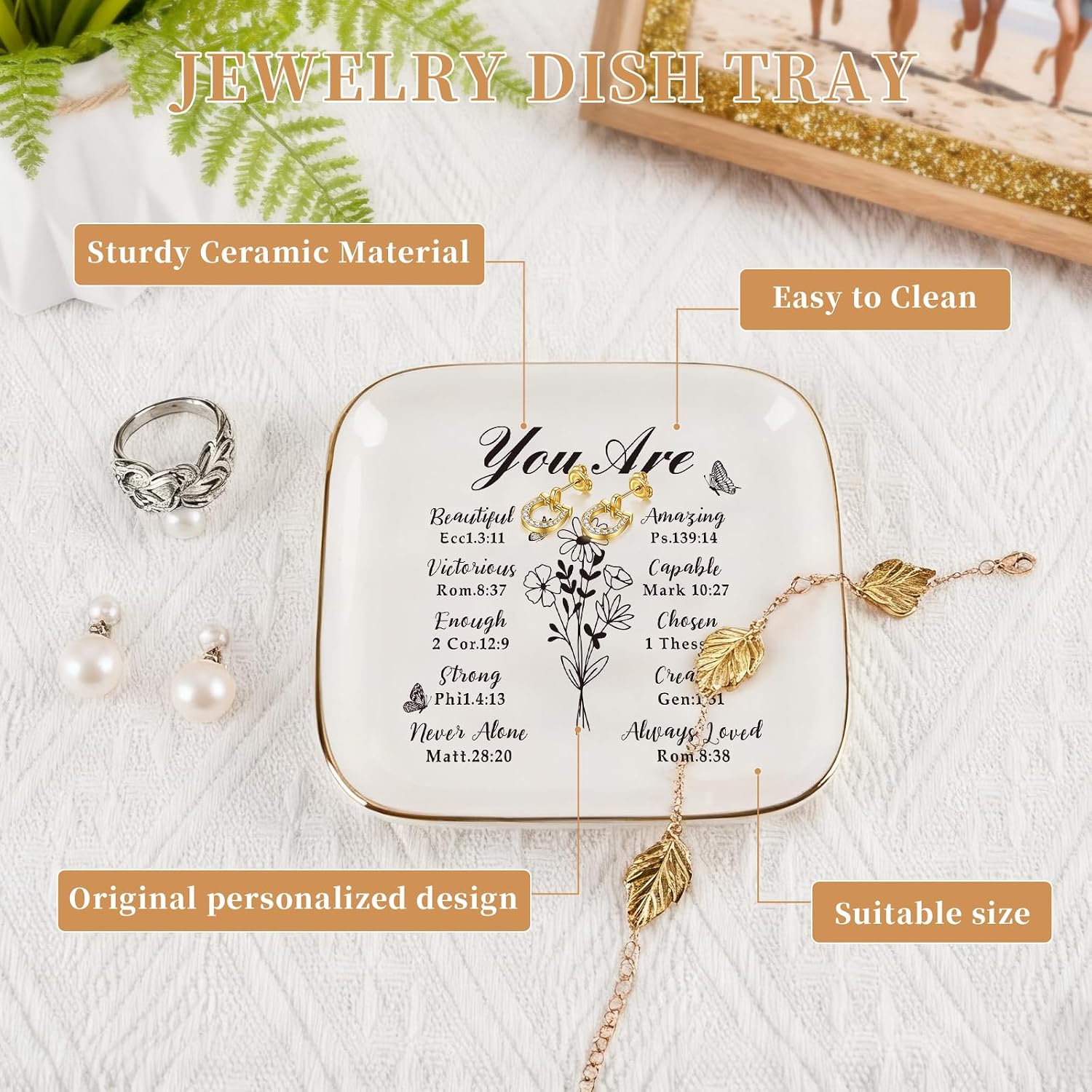 Christian Jewelry Dish Gifts for Women,Personalized Confirmation Jewelry Tray Gifts for Teen Girls，Baptism Gifts for Girl with Bible Verse for Birthdays Christmas (You Are)