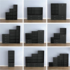 Homes: Inside + Out Apexa 4-Cube Storage Organizer Shelves, Stackable Wood Bookcase Fits Cubby Bins for Organization, Dorm Teen Room Decor & Home Office, Black