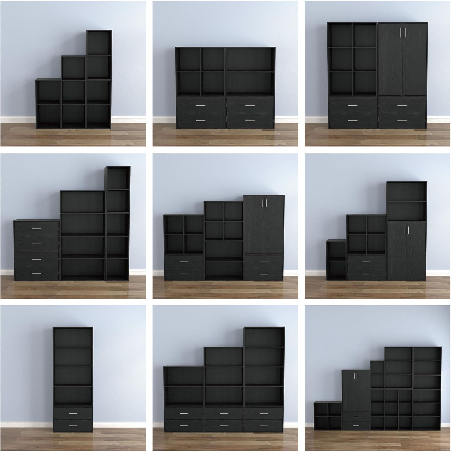 Homes: Inside + Out Apexa 4-Cube Storage Organizer Shelves, Stackable Wood Bookcase Fits Cubby Bins for Organization, Dorm Teen Room Decor & Home Office, Black