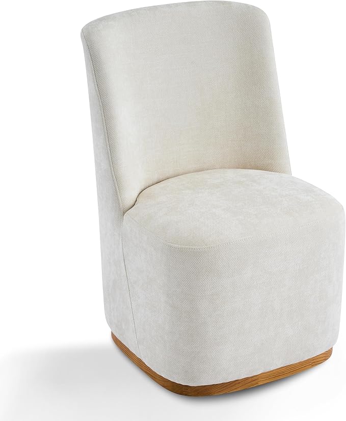 Christopher Knight Home Lucy Chenille Upholstered Dining Chairs Set of 2, Sturdy Wooden Dining Chair with Pedestal Base, Modern Kitchen Chairs with Solid Back, Versatile Indoor Usage, Beige