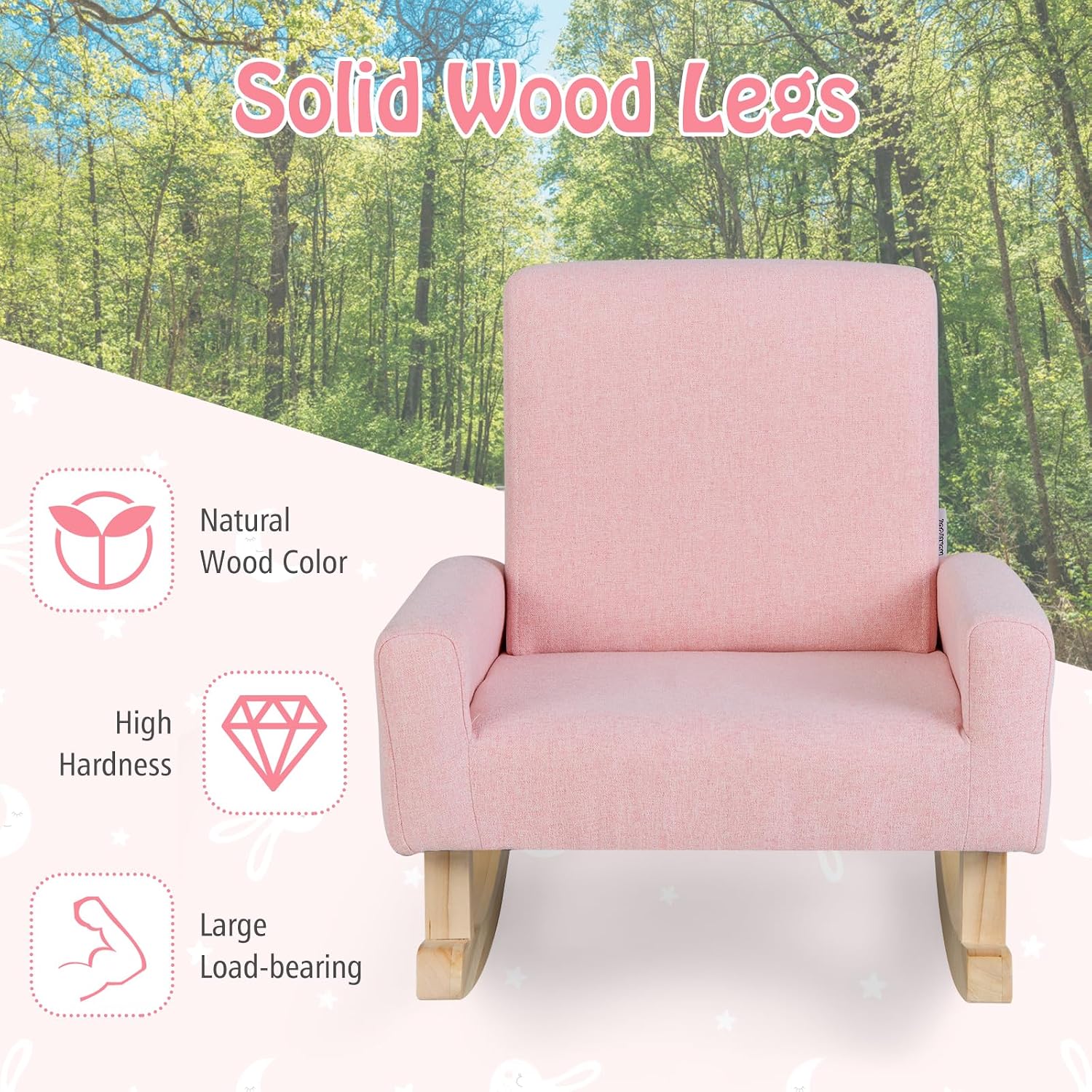 Kids Rocking Chair, Toddler Couch with Solid Wood Base & Non-Slip Pads, Durable Linen Fabric Toddlers Sofa, Children Rocker Armchair in Playroom, Nursery, Bedroom