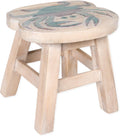 Sea Island Imports Blue Crab Design Hand Carved Acacia Hardwood Decorative Short Stool