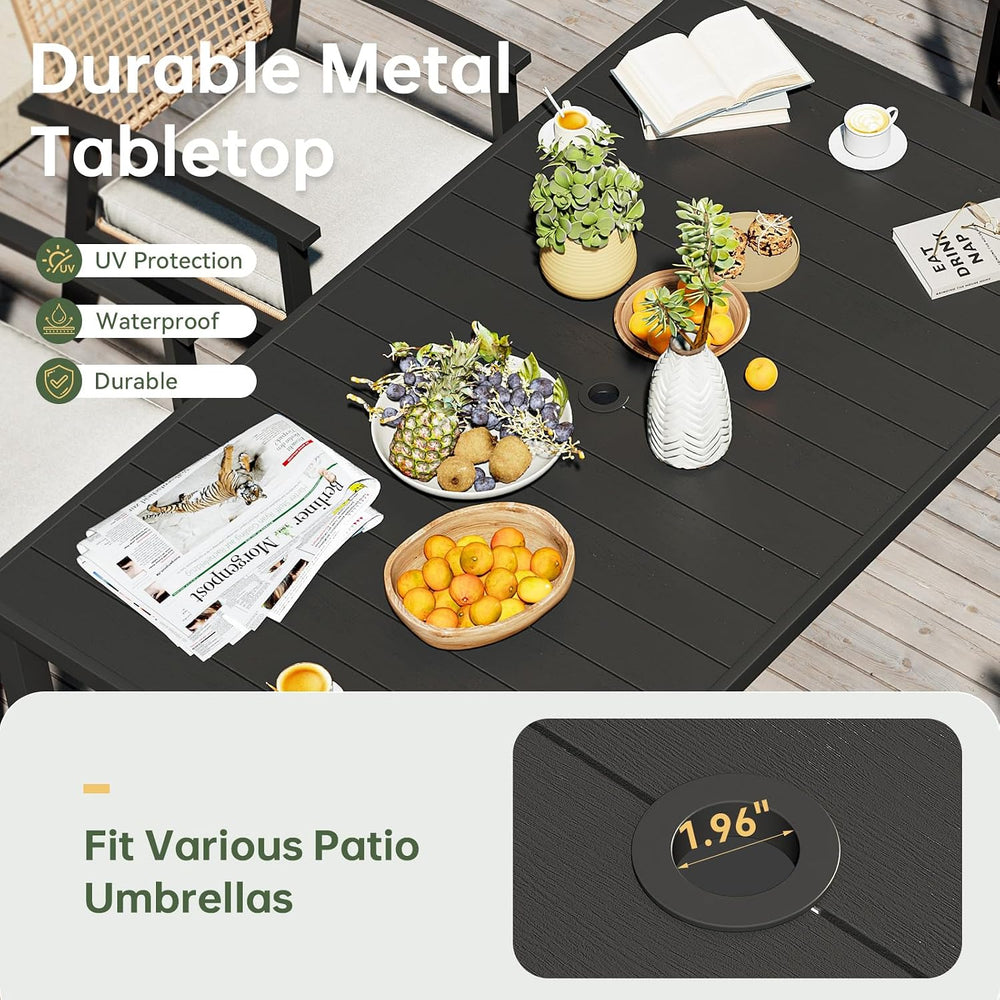 Aoxun 7-Piece Wicker Patio Table and Chairs Set for 6 with Umbrella Hole