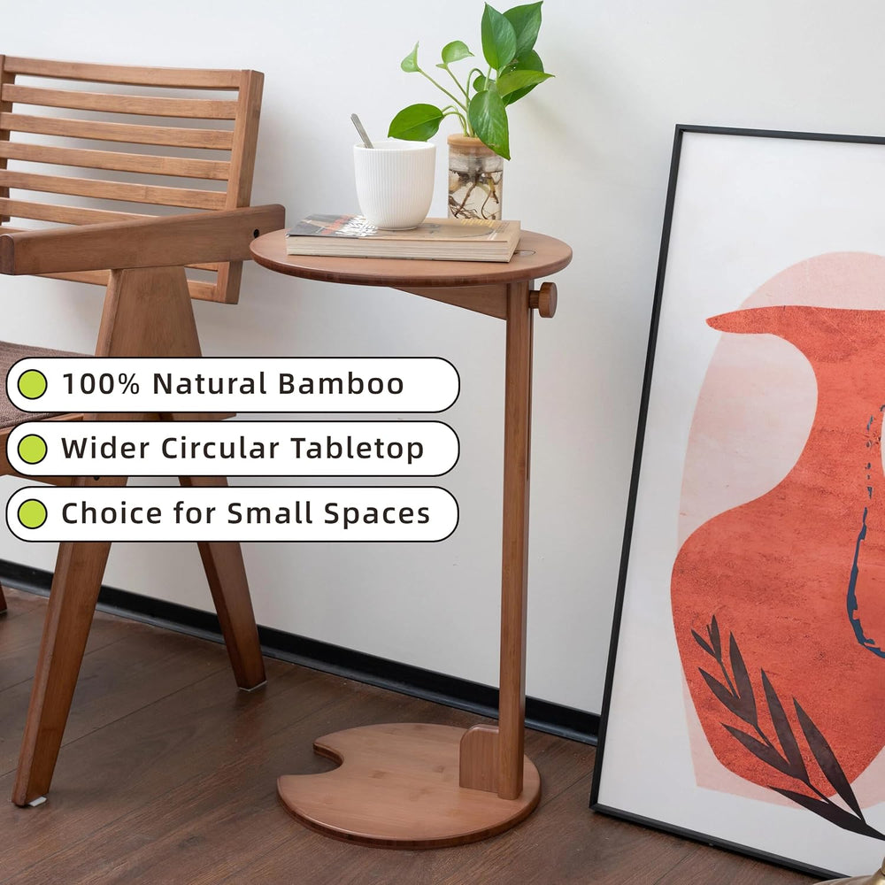 Bamboo Side Table for Sofa - Adjustable Height C Shaped End Tables for Small ...