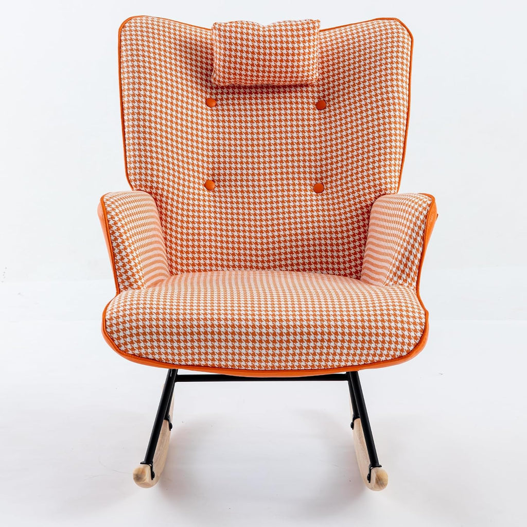 35.5” Nursery Rocking Chair Cotton Linen Upholstered Glider Chair with High Backrest Armchair for Living Room Bedroom Orange