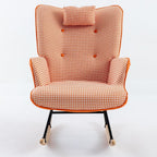 35.5” Nursery Rocking Chair Cotton Linen Upholstered Glider Chair with High Backrest Armchair for Living Room Bedroom Orange