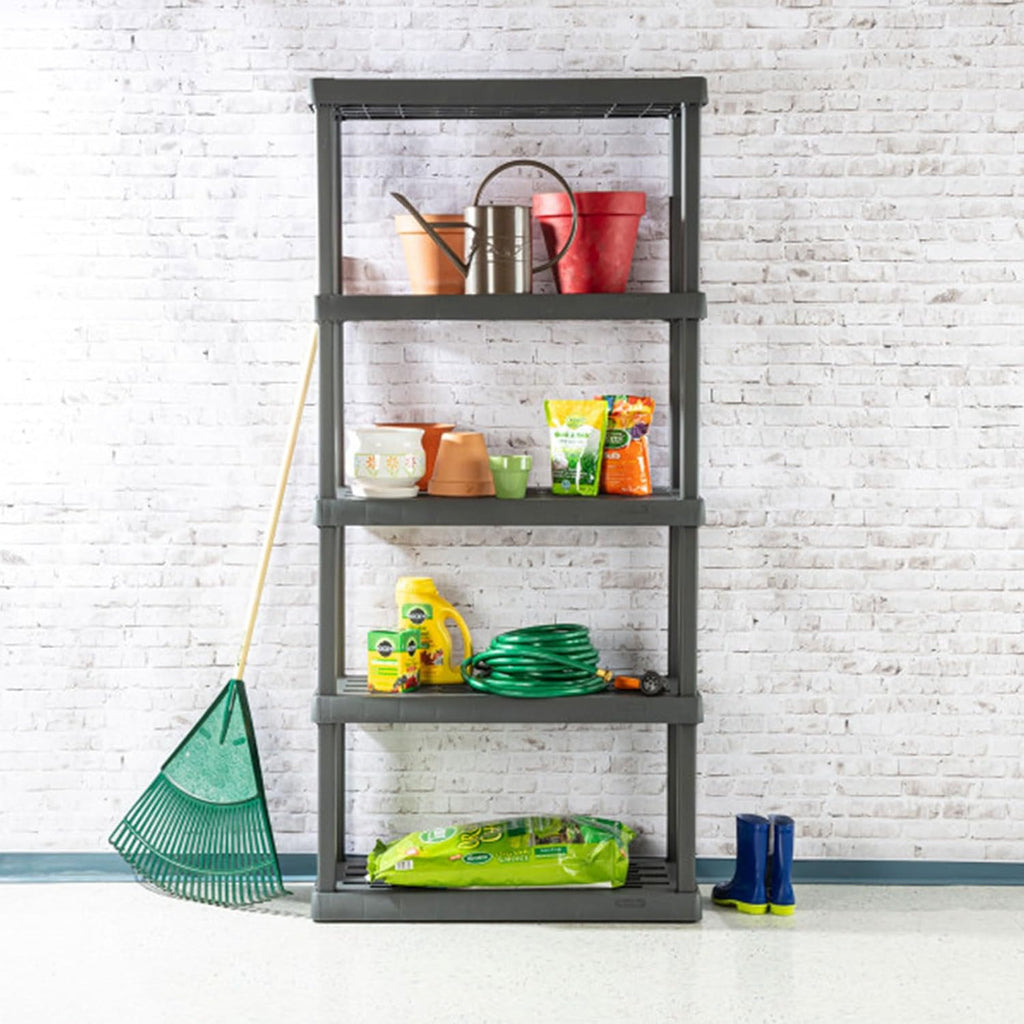 Sterilite 3-Pack 5 Shelf Unit, Heavy-Duty Shelving Storage Rack for Home and Garage, Gray - Multipurpose Plastic Organizer Shelves for Smart Organization