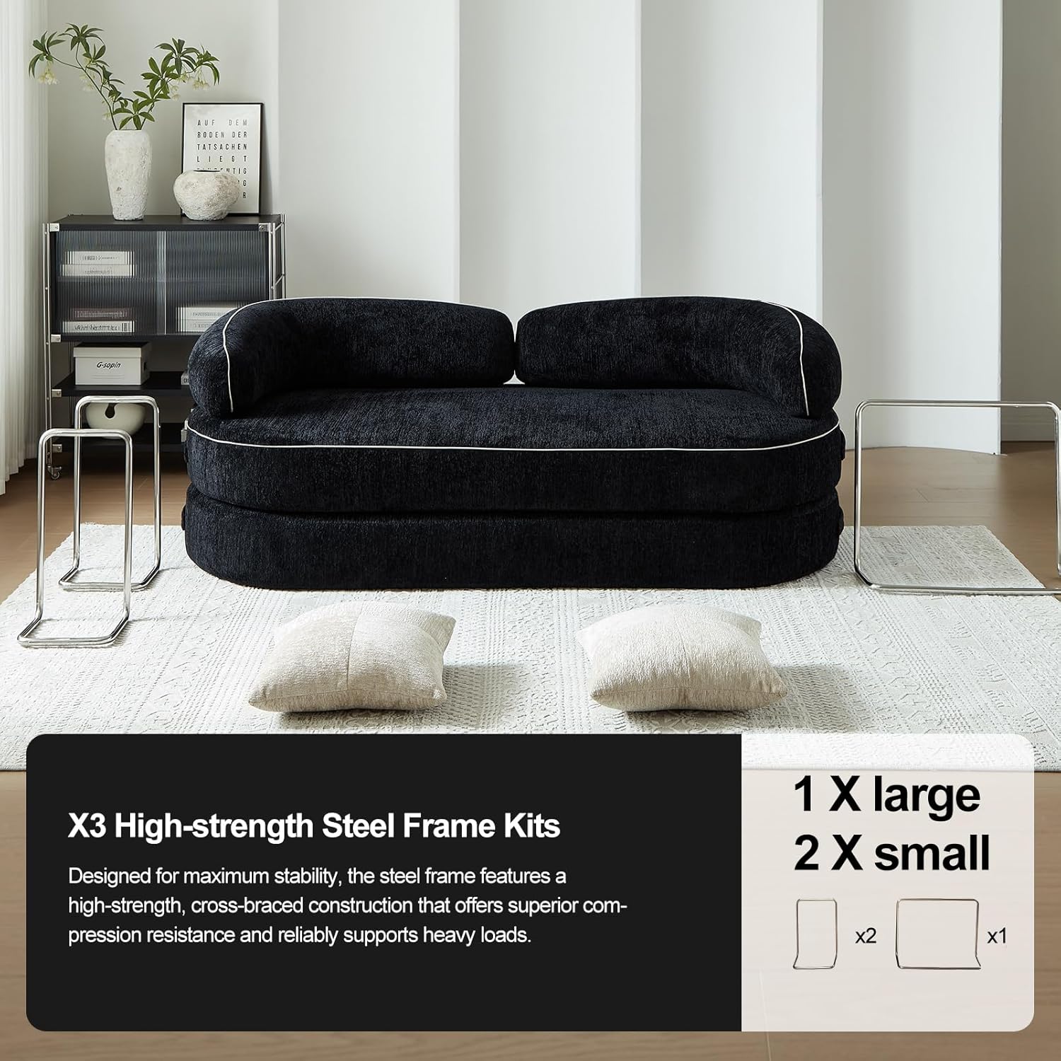 78" Sleeper Sofa Couch Bed Queen Size, 4-in-1 Pull Out Futon Couch, Black | No Assemble Foldable Corduroy Futon, Pull Out Couch 2 Pillows, Boneless Compressed Sofa for Living Room Small Spaces