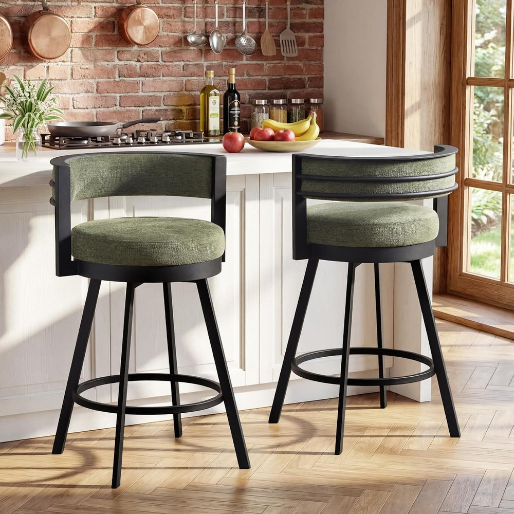 Flouki Swivel Counter Height Bar Stools Set of 2, Upholstered 26.6" Mode...