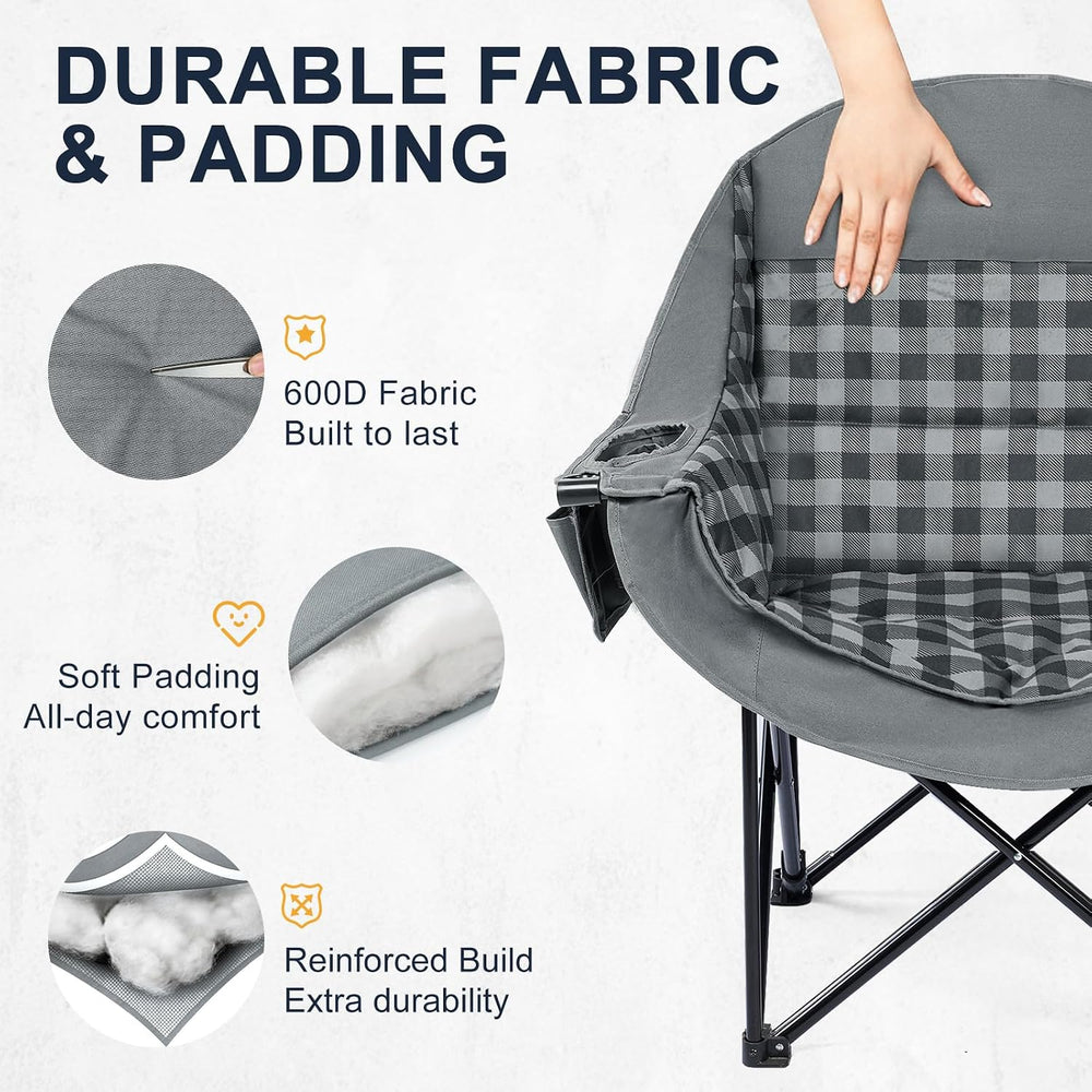 Oversized Camping Chair for Adults, 500 LBS Heavy Duty Folding Chair, Plaid |...