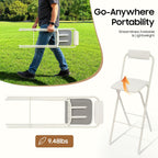 Folding Bar Stool with Backrest, 29.5 Inch Tall Foldable Stool Chair Portable High Folding Bar Chair Counter Height Seat, for Kitchen Island Shop Cafe Dining Room White