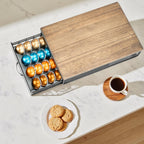 for Vertuo Coffee Capsule Storage Drawer Compatible with Nespresso Vertuoline Pods Holder Metal and Wood Top Organizer (can hold 40 Pods)