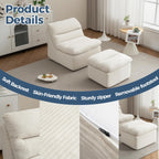38" Bean Bag Chair with Ottoman, Big Corduroy Chaise Lounge Chairs for Adults, Tufted Upholstered Lazy Sofa for Living Room, Bedroom, Balcony, Beige