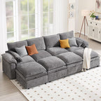 130" U Shaped Modular Sectional Sofa, Couch with Ottoman Storage, Chenille Cloud Couch with Plush Deep Seating for Living Room, Bedroom (Light Grey, 8 Seat)