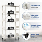 WORKPRO 5-Tier Folding Shelf, No-Assembly Metal Storage Rack with Wheels, 750 lbs Capacity (with Leveling Feet), Collapsible Shelving Unit for Kitchen, Pantry, Closet & Craft Shows - White