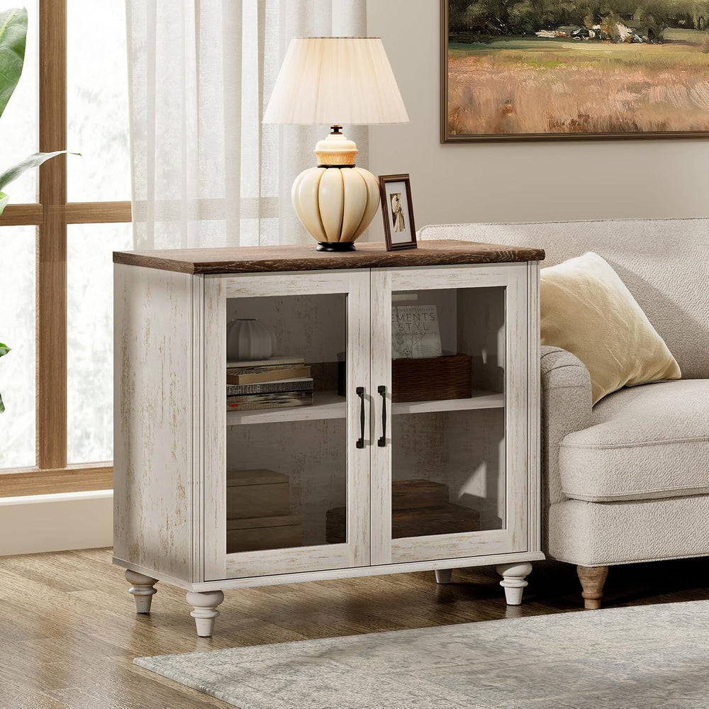 WAMPAT Farmhouse End Table with Ample Storage, Large Mid Century Modern Wood ...
