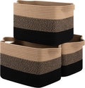 Storage Basket for Organizing, Woven Baskets for Storage, Rectangle Decorative Baskets for Shleves, Closet, Toys, Books, Nursery Organizer Bins - Pack of 3 (Black & Brown, 15.75"x11.8"x9.85")