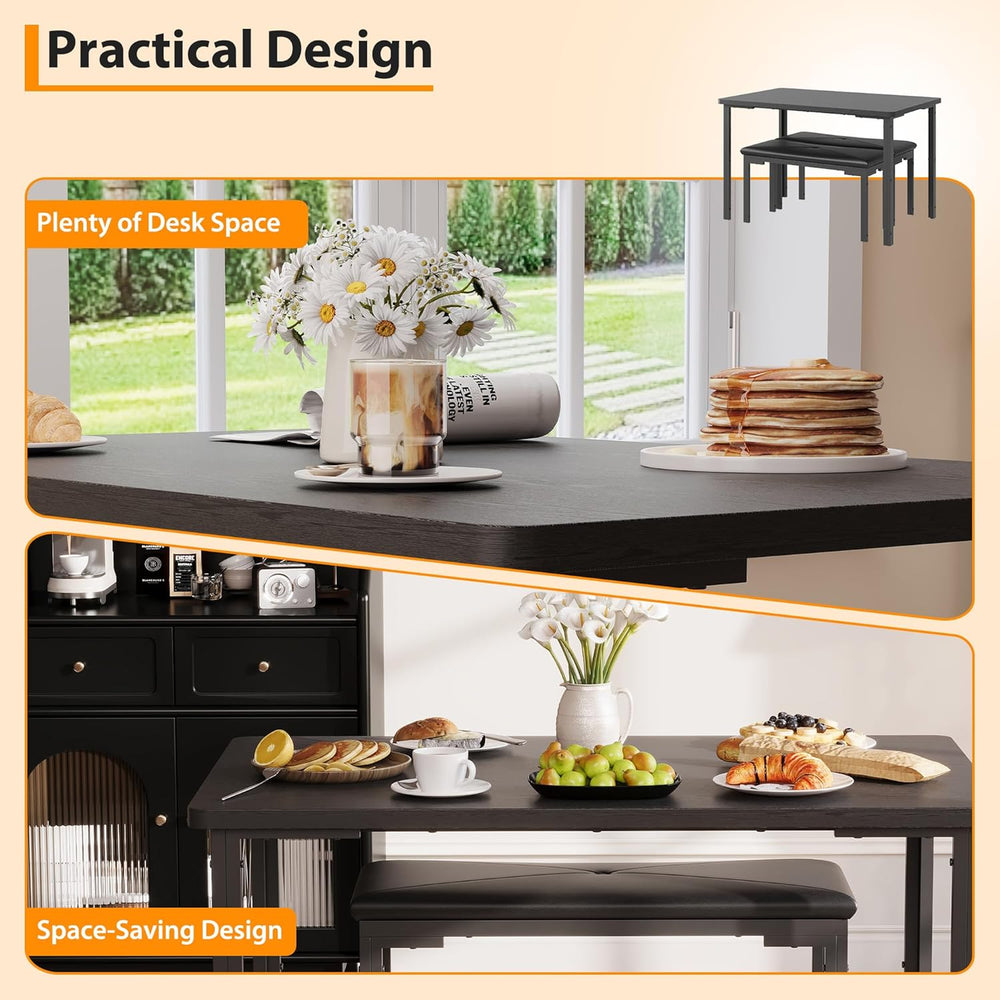 Garvee 3-Piece Dining Table Set, 3-Piece Kitchen Table with 2 Upholstered Ben...