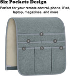 Teniux Remote Control Holder Armchair Caddy for Recliner Couch, Non-Slip Armrest Organizer with 5 Pockets for Magazine, Tablet, Phone, iPad (Silver Grey)