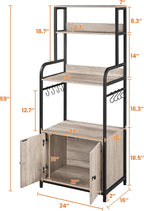 Yaheetech 4-Tier Bakers Rack with Cabinet,Coffee Bar Microwave Stand,Gray | Microwave Oven Stand Pantry Cabinet with S Hooks and Hutch,Freestanding Kitchen Shelves Spice Rack