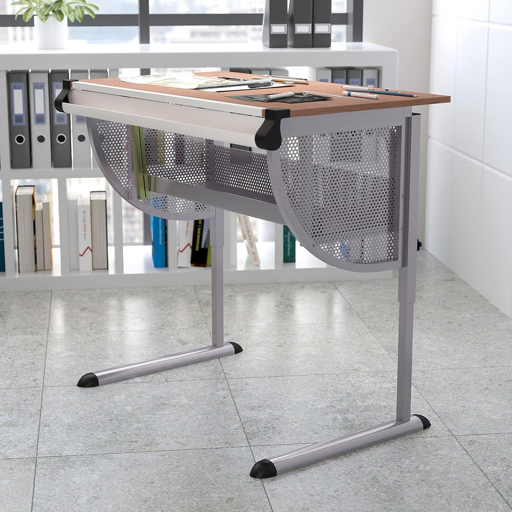 EMMA + OLIVER Adjustable Drawing and Drafting Table with Pewter Frame | Adjus...