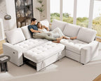 Vipbear 5 Seat L Shaped Modular Sectional Sleeper Sofa Bed with Pull Out Bed/Reclining Backrest/USB Ports/Storage Seat, Sectional Sleeper Couch, Tool-Free Assembly, Chenille Beige