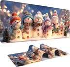 Six Snowmen Gaming Mouse Pad 31.5"x11.8"Desk Mat Anti-Slip Rubber Base & Durable Stitched Edges for Gamers Smooth Mouse Writing Surface for Desk Office/Home