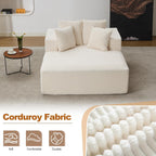 Qulomvs 57" Oversized Chaise Lounge Chair Indoor, No Assembly Boneless Couch, Corduroy Upholstered Sofa Bed, Deep Seat Comfy Reading Chair, Cloud Sleeper Couch for Living Room, Bedroom (Beige)