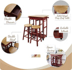 Casual Home Drop Leaf Breakfast Cart with 2 Stools-Red