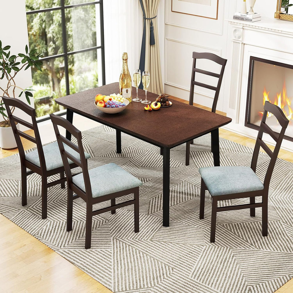 Giantex Wooden Dining Chairs Set of 2, Upholstered Kitchen Chair w/Rubber Woo...