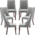 Modern Dining Chairs Set of 6, Mid Century Kitchen & Dining Room Chairs, Velvet Upholstered Kitchen Chairs with Wood Legs, Sillas de Comedor, Easy Assembly, Gray, 6 Pieces