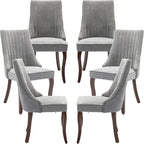 Modern Dining Chairs Set of 6, Mid Century Kitchen & Dining Room Chairs, Velvet Upholstered Kitchen Chairs with Wood Legs, Sillas de Comedor, Easy Assembly, Gray, 6 Pieces